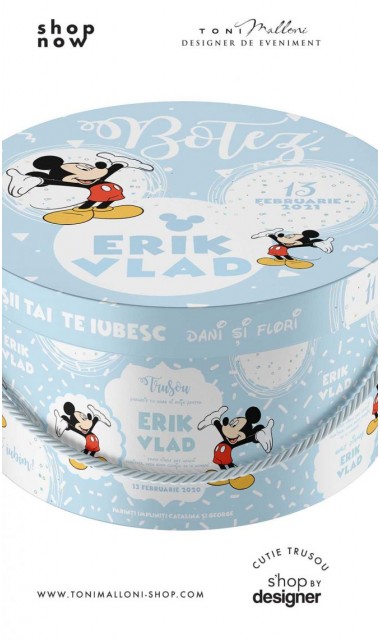 Cutie albastra cu Mickey Mouse inspirata din desene animate pentru botez baieti 1